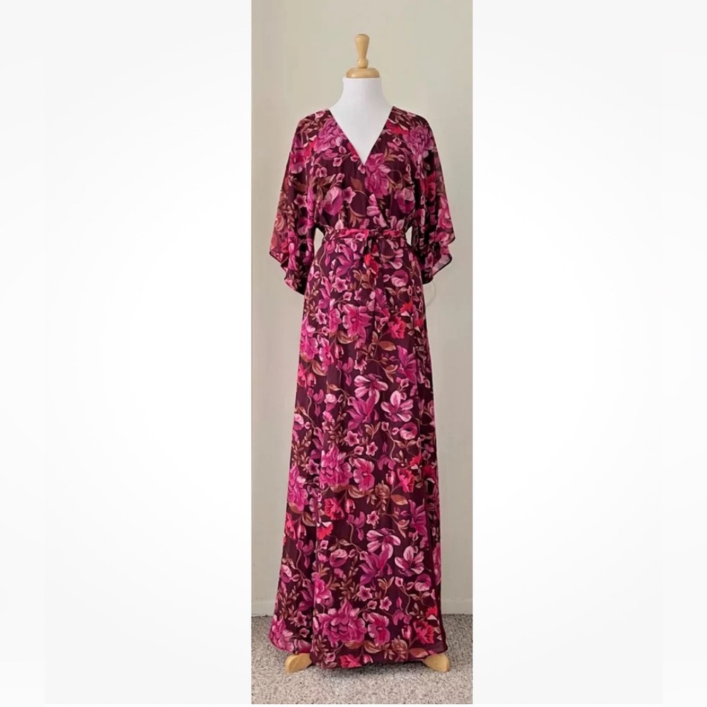 NWT Fame & Partners 4 The Jagger Floral Wrap Gown Versailles Wine
